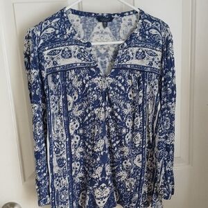 Lucky Brand Navy and White Floral Blouse